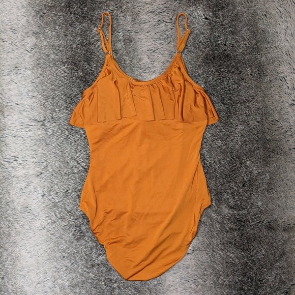 Garnet Hill Playa Ruffle-Overlay One-Piece Swimsuit Curry 6 - Picture 2 of 10